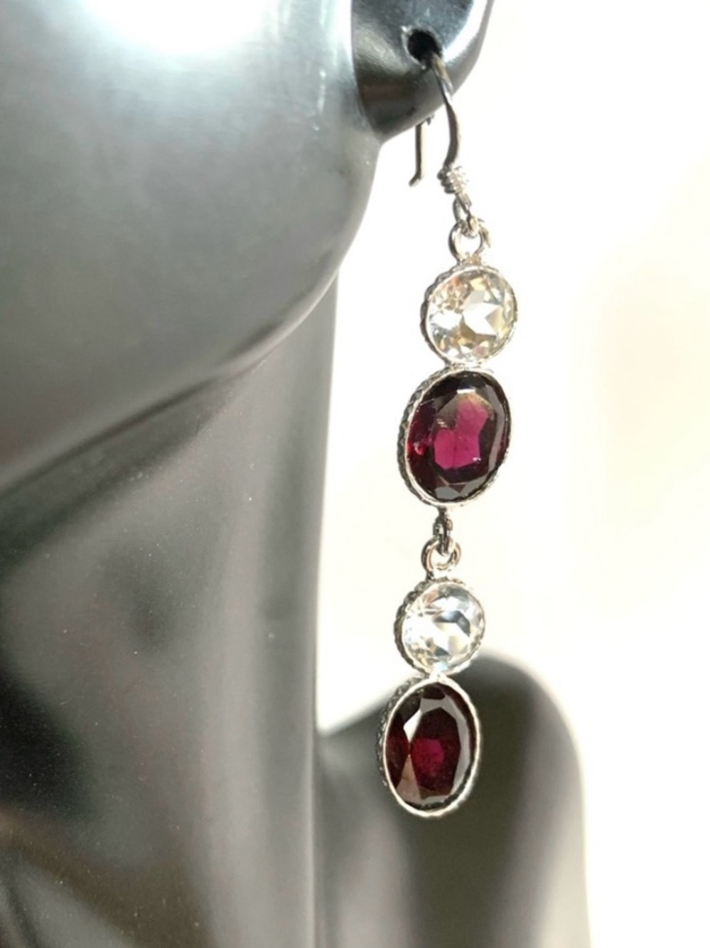 STERLING SILVER 925 RHODOLITE GARNET AND TOPAZ DROP EARRINGS